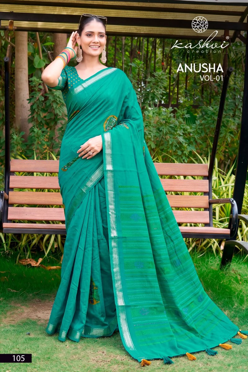 Anusha Vol 1 By Kashvi Viscose Satin With Jacquard Border Saree 